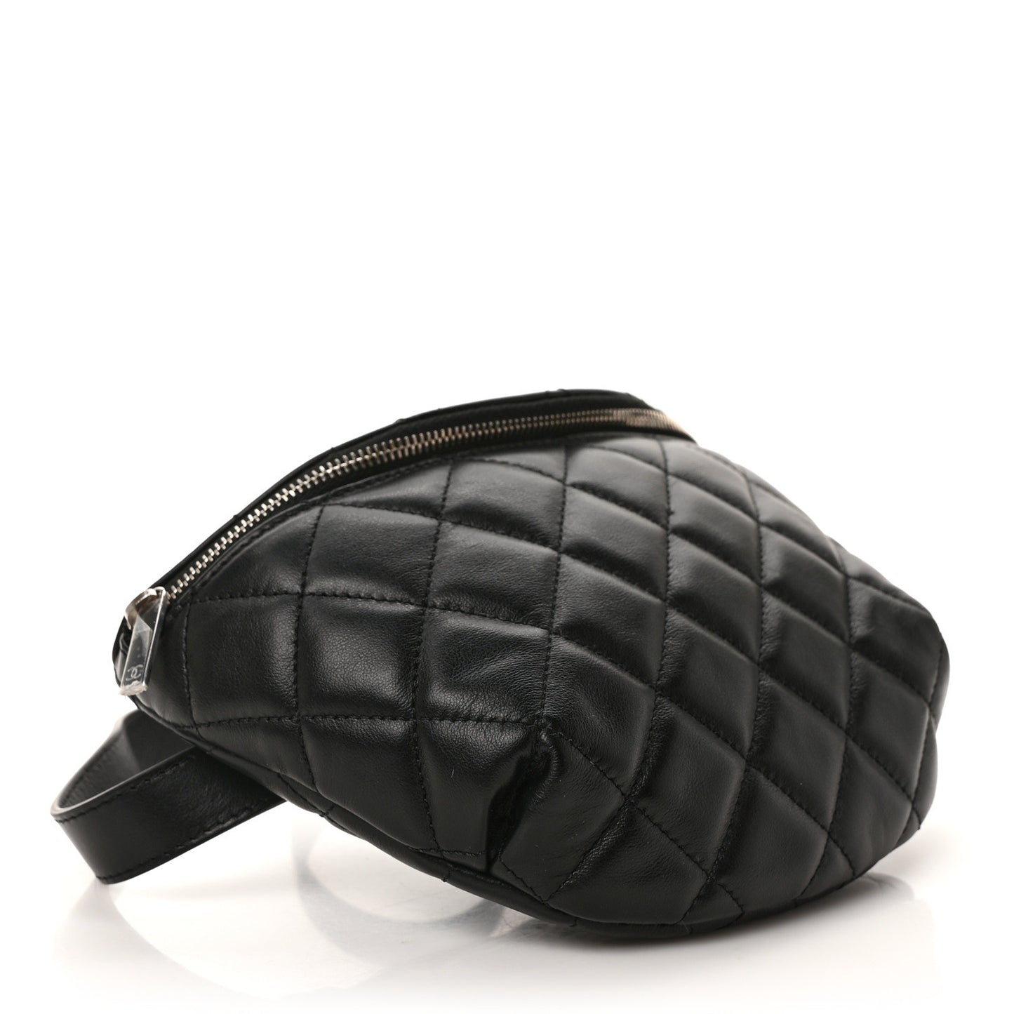 Lambskin Quilted Waist Belt Bag Black