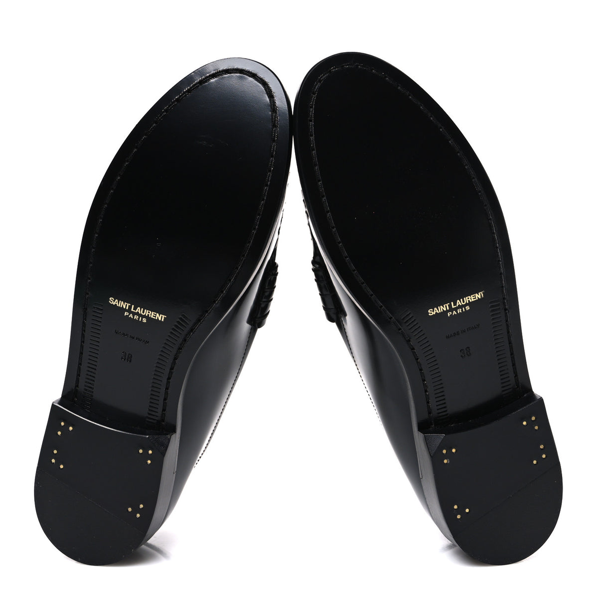 Glazed Calfskin Le Loafer 15 Penny Slippers 38 Black