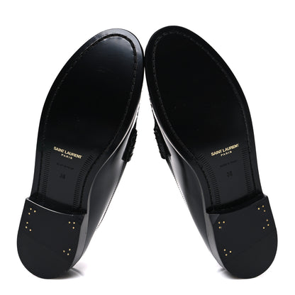 Saint Laurent Glazed Calfskin Le Loafer 15 Penny Slippers 38 Black 7 of 11