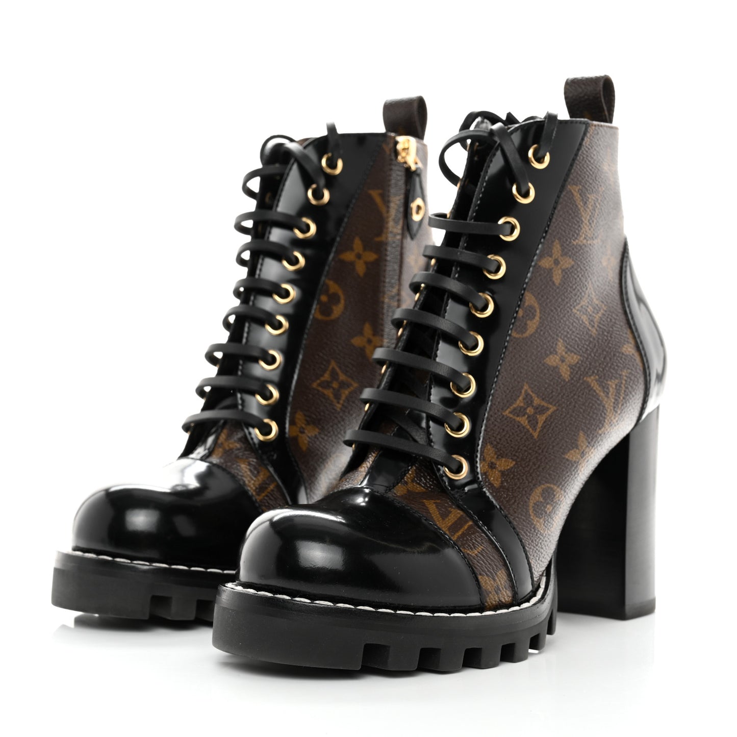 Patent Calfskin Monogram Star Trail Ankle Boots 38 Black