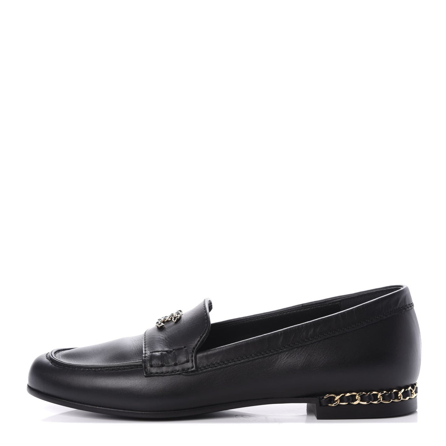 Calfskin CC Chain Mocassin Loafers 37.5 Black