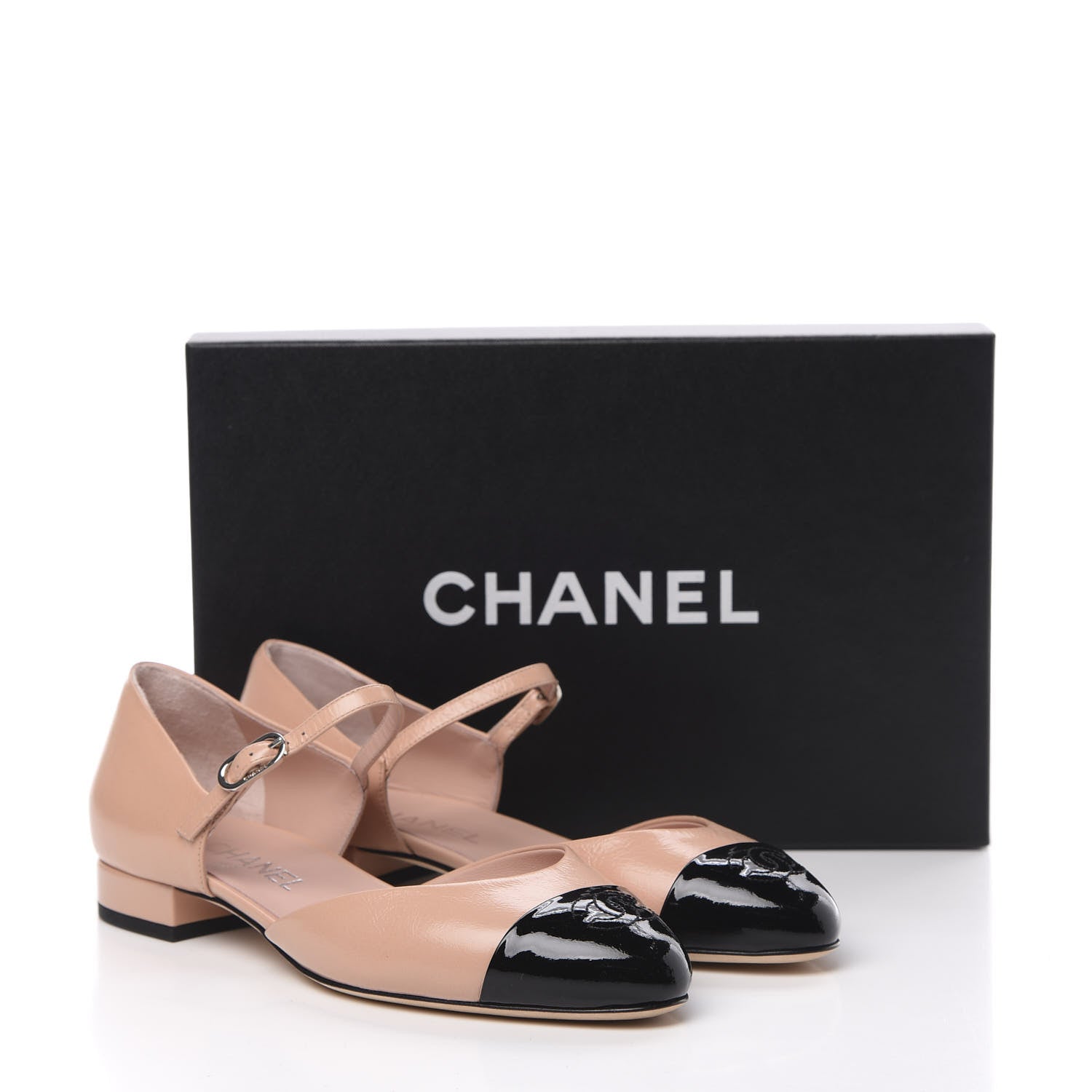 Chanel Crumpled Calfskin Patent Cap Toe Flats 37.5 Pink Black 9 of 9