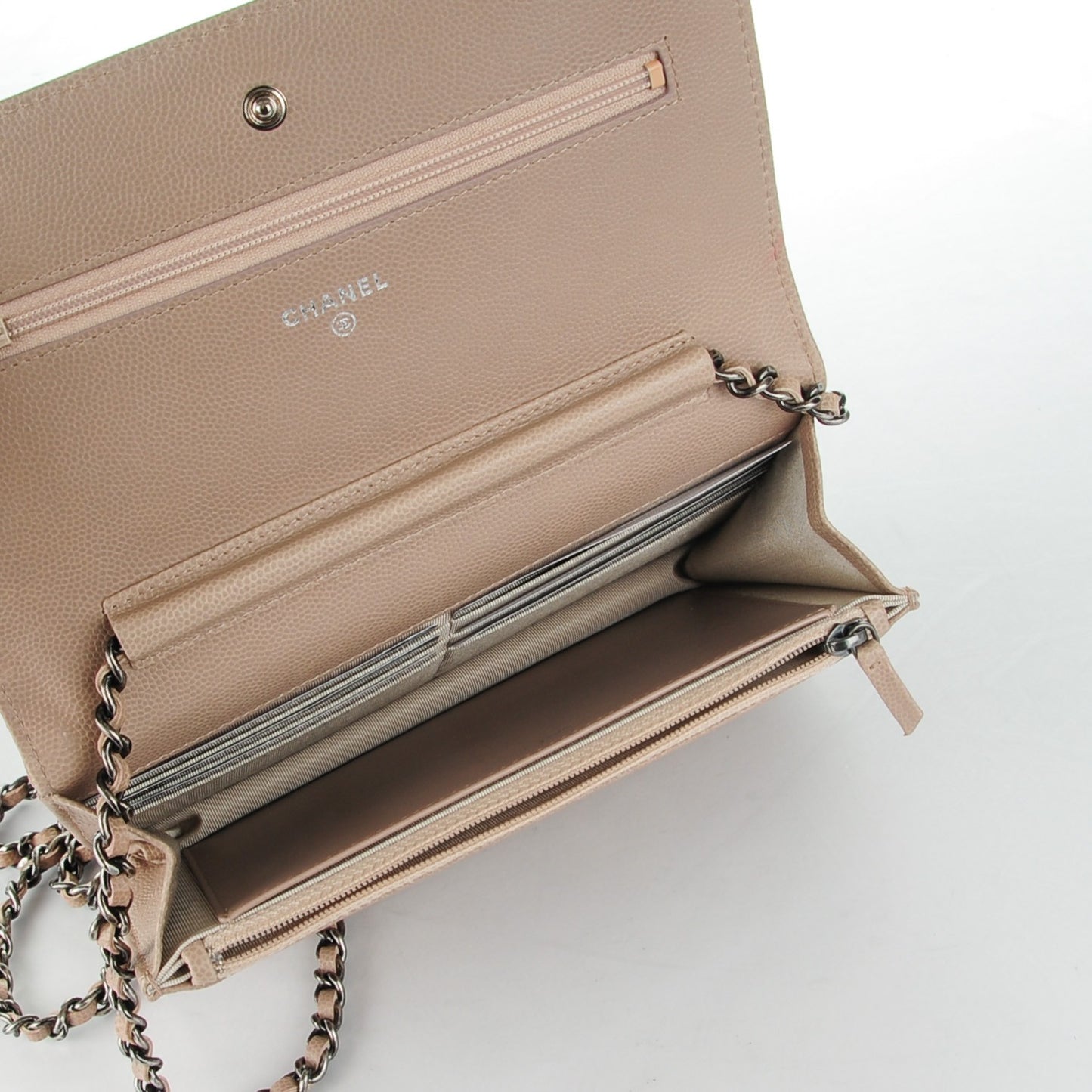 Caviar Quilted Wallet On Chain WOC Beige