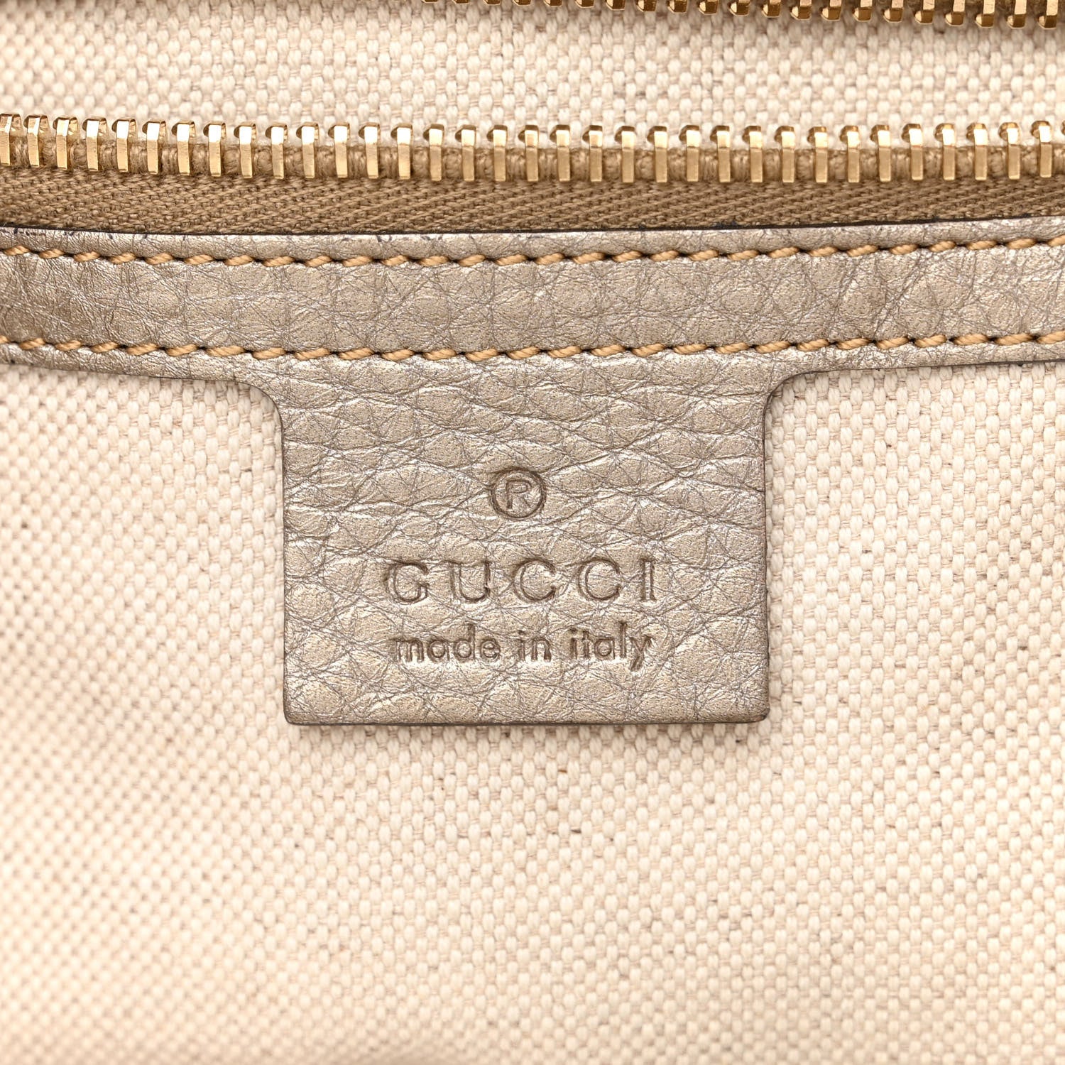 Gucci Metallic Pebbled Calfskin Medium Bamboo Shopper Tote Golden Beige 8 of 16