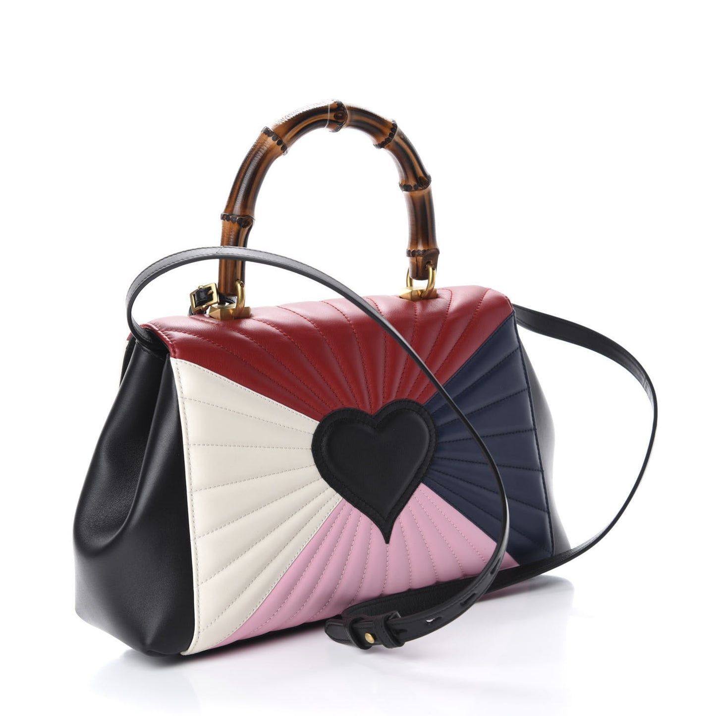 Calfskin Bamboo Trapuntata Queen Margaret Top Handle Bag Blue Agata Hibiscus Red Mystic White Sugar Pink