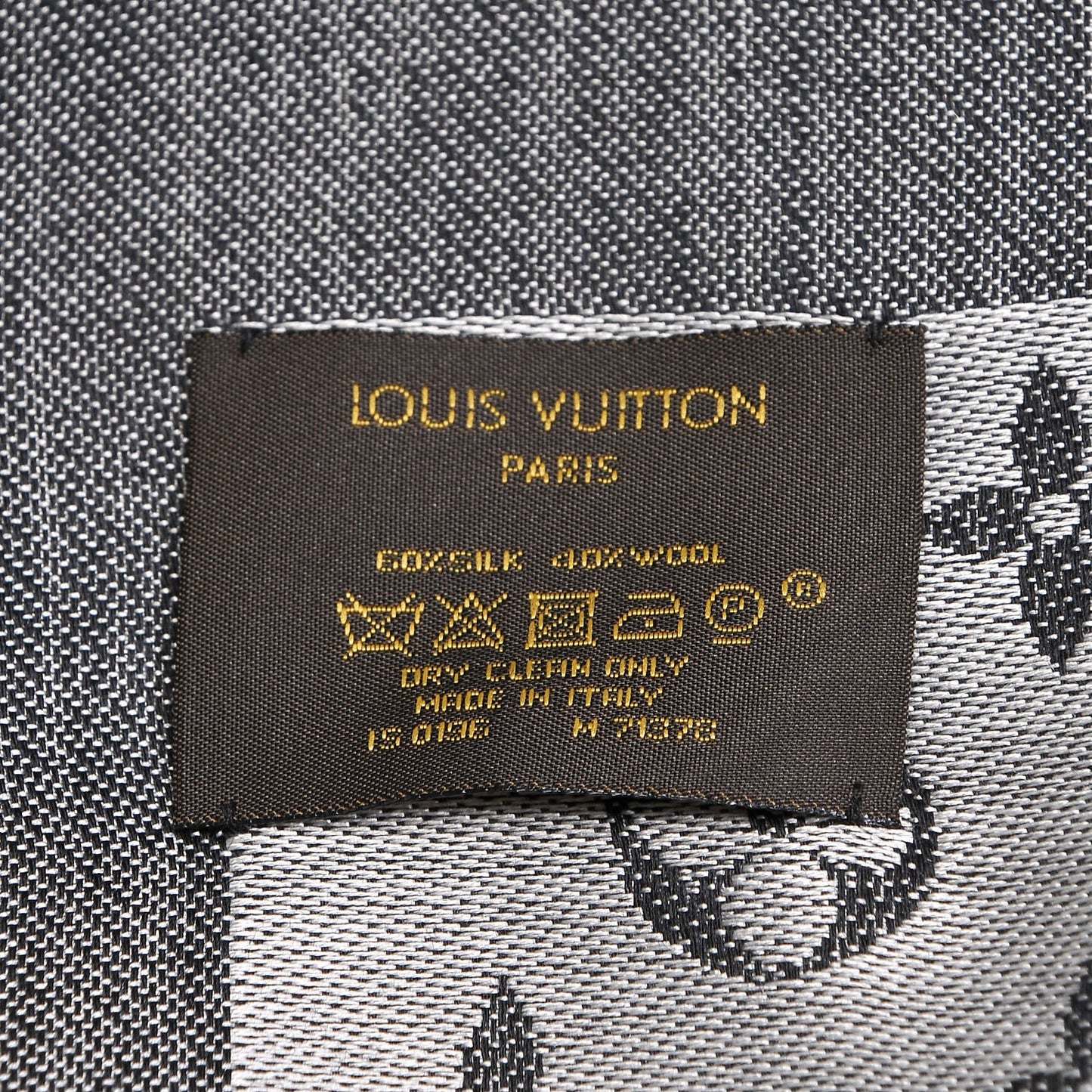 Wool Silk Monogram Denim Shawl Black