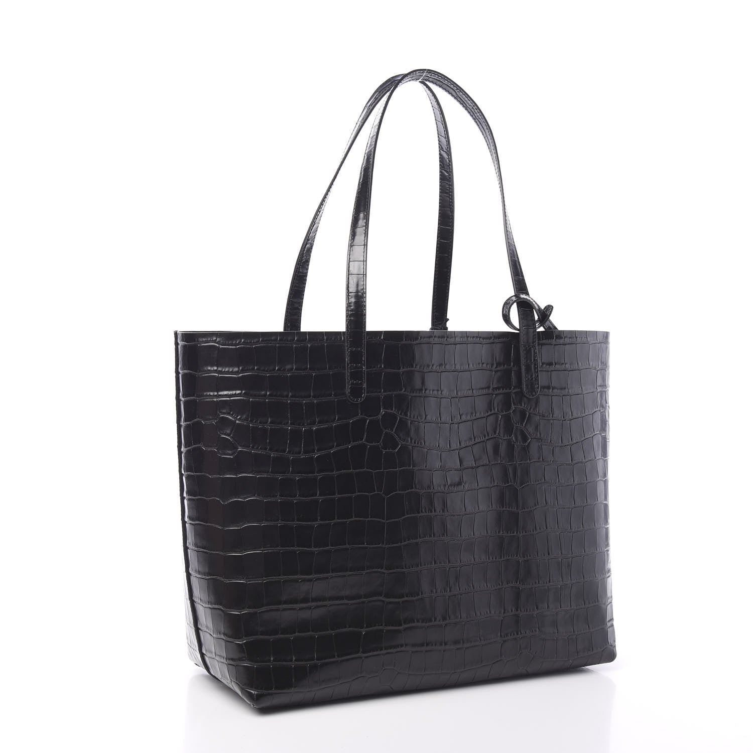 Mansur Gavriel Crocodile Embossed Calfskin Large Shopping Tote Black 3 of 10