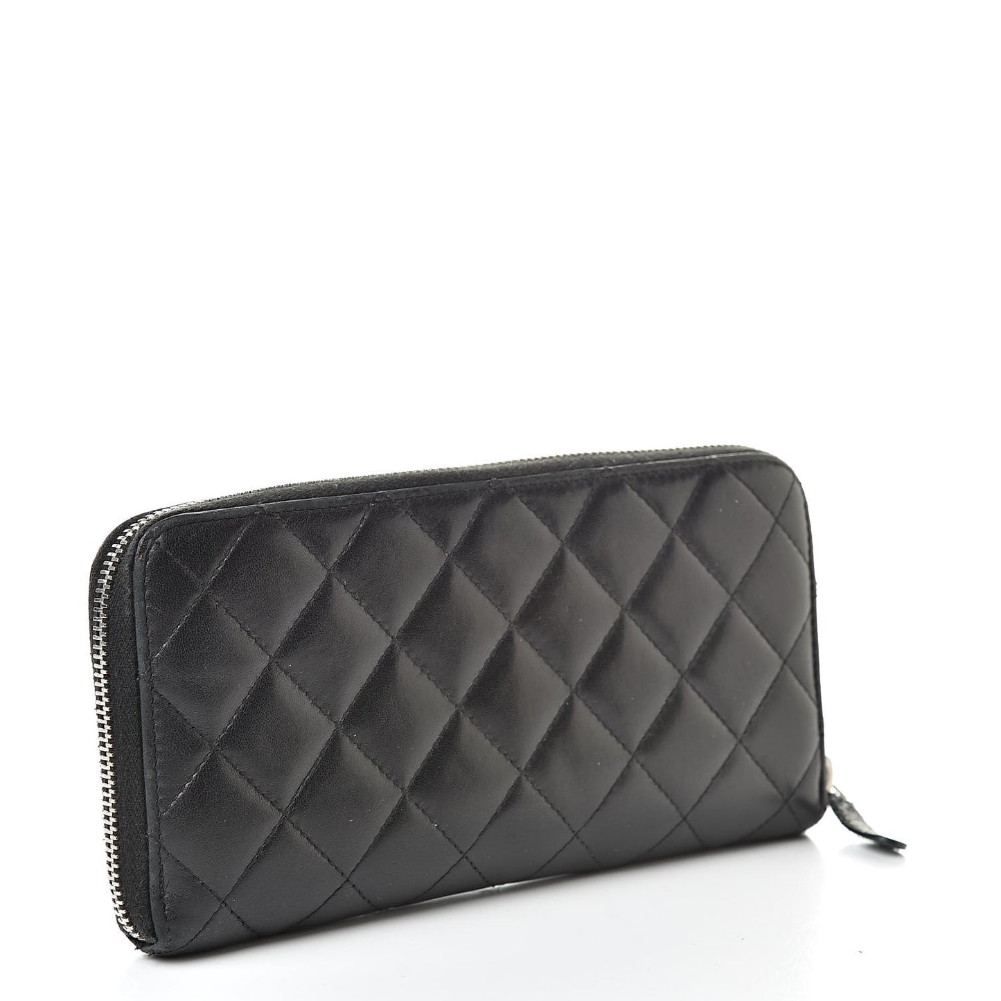 Lambskin Quilted Large Gusset Zip Around Wallet Black