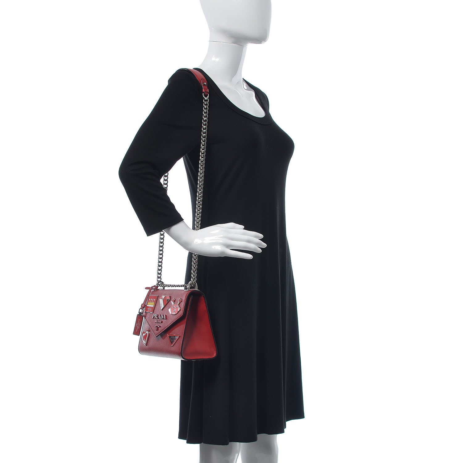 Prada Saffiano Cuir Calfskin Monochrome Patches Envelope Flap Chain Shoulder Bag Fuoco 2 of 9
