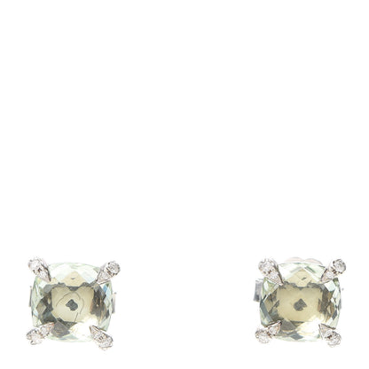 David Yurman Sterling Silver Diamond Prasiolite 9mm Chatelaine Earrings 1 of 4