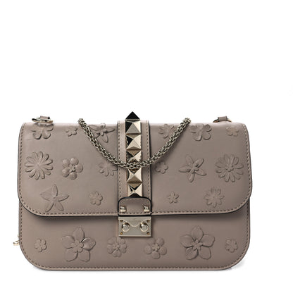 Valentino Garavani Vitello Flower Embellished Medium Glam Lock Rockstud Flap Poudre 1 of 8