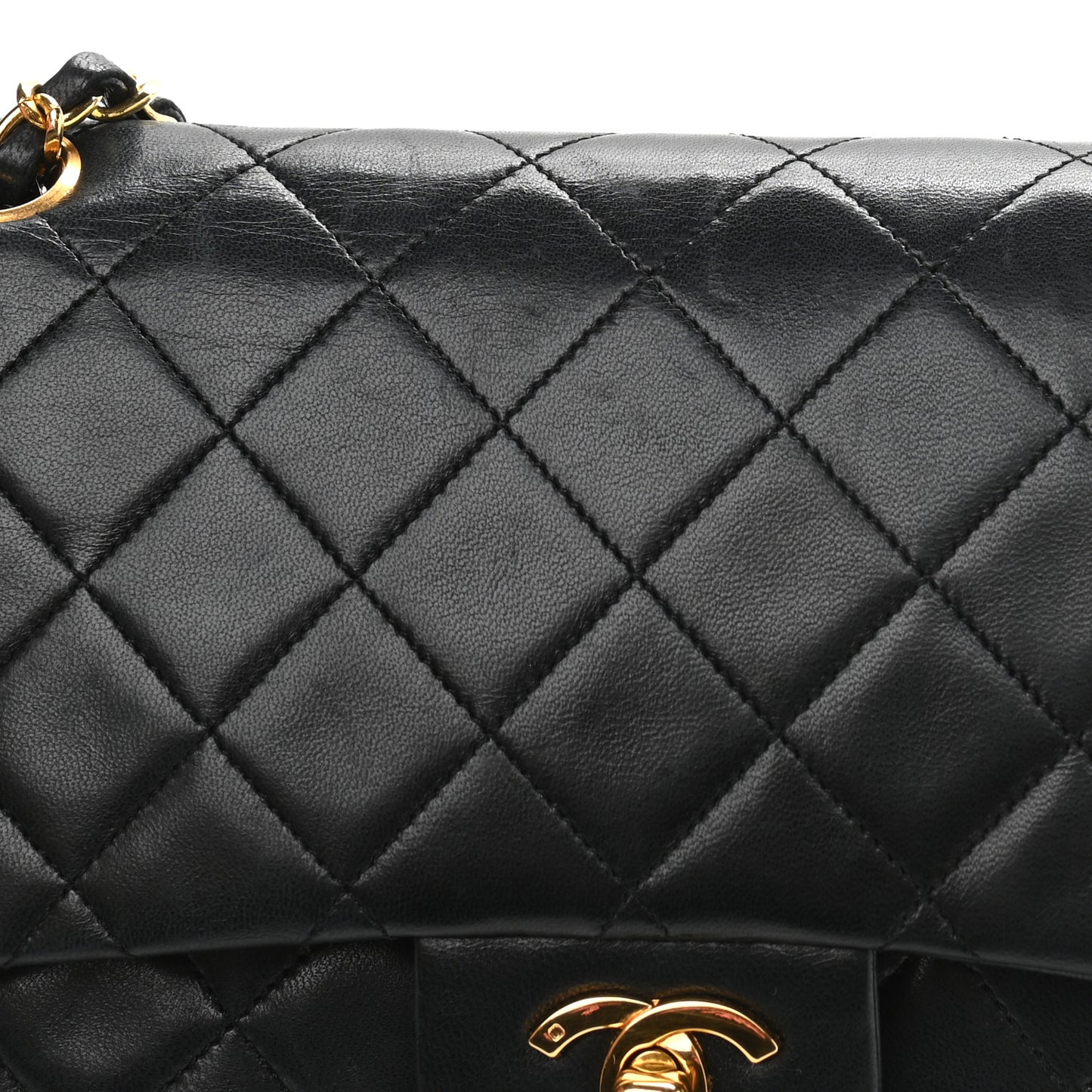Lambskin Quilted Medium Double Flap Black