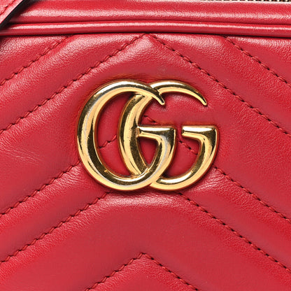 Gucci Calfskin Matelasse Mini GG Marmont Chain Shoulder Bag Hibiscus Red 8 of 11