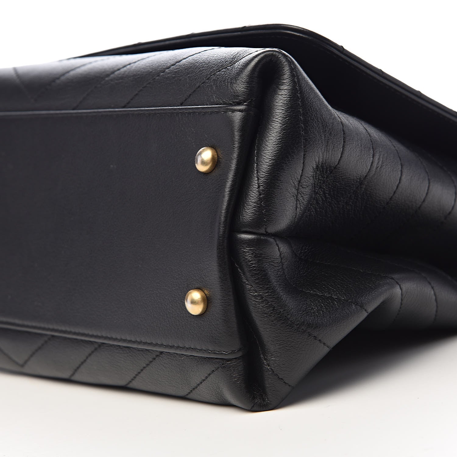 Chanel Grained Calfskin Elaphe Stitched Medium Chevron Chic Top Handle Flap Black 11 of 12