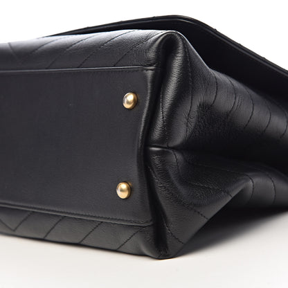 Chanel Grained Calfskin Elaphe Stitched Medium Chevron Chic Top Handle Flap Black 11 of 12