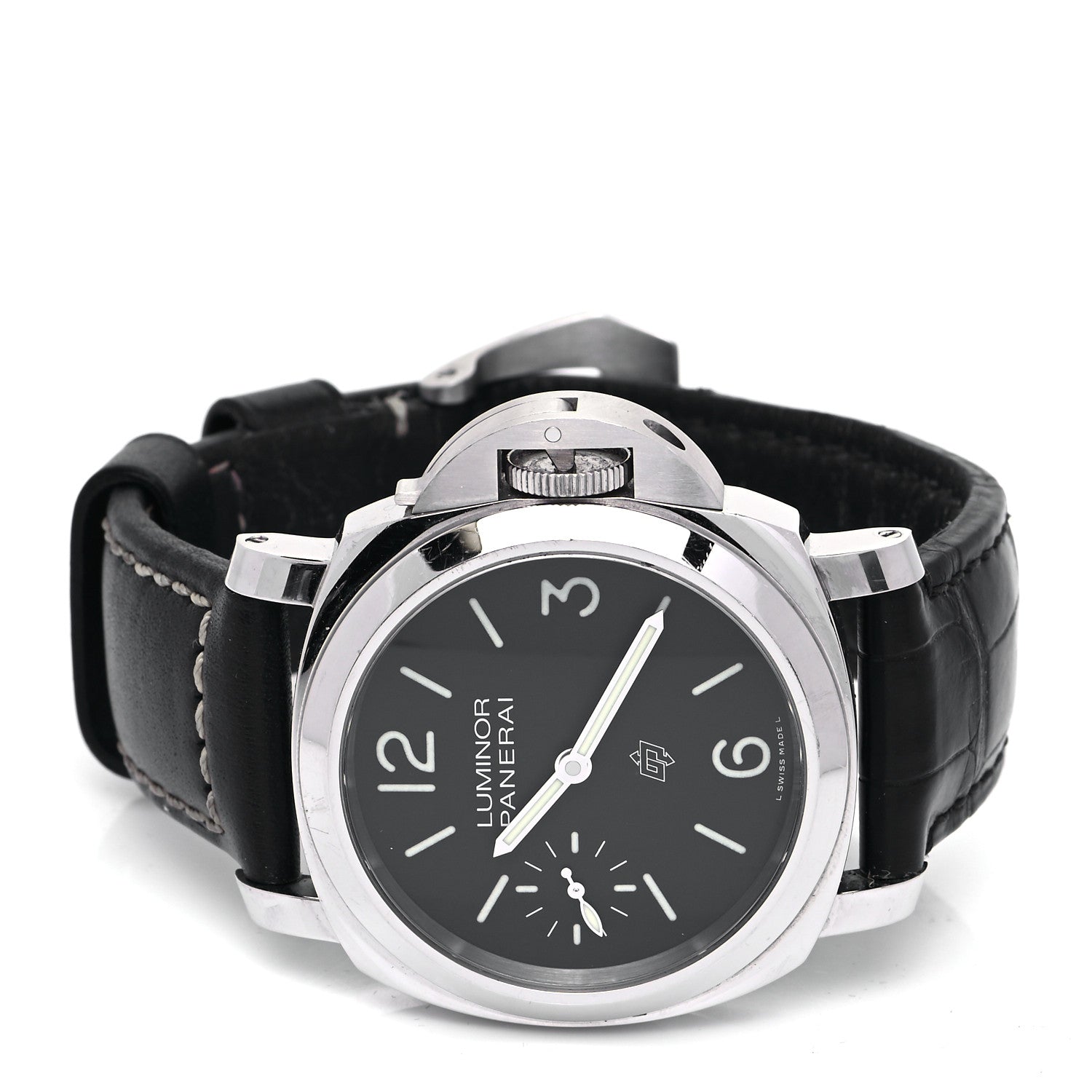 Panerai Stainless Steel Alligator 44mm Luminor Logo 1950 Automatic Watch Black PAM01084 2 of 5