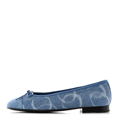 Chanel Denim Printed CC Cap Toe Ballerina Flats 37 Light Blue White 1 of 13