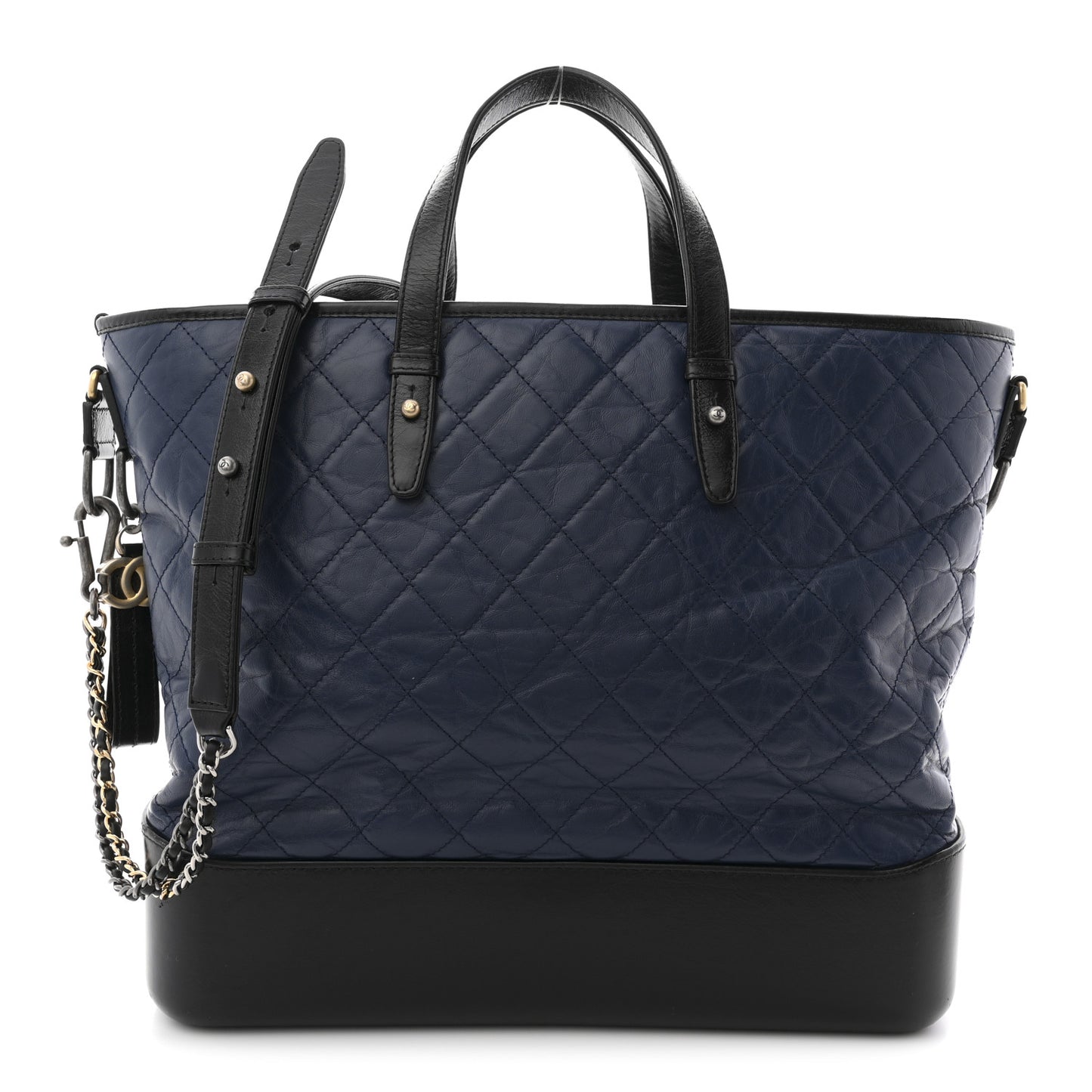 Aged Calfskin Quilted Large Gabrielle Shopping Tote Navy Black