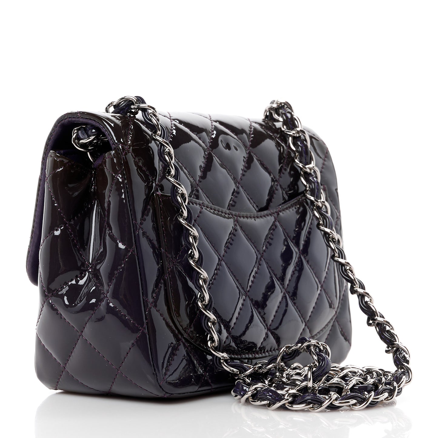 Patent Calfskin Quilted Mini Square Flap Purple
