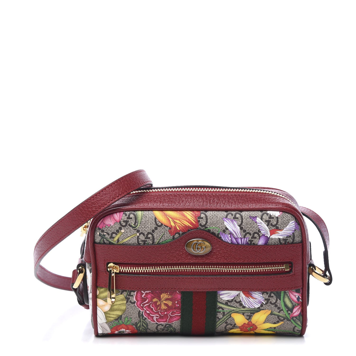 Gucci GG Supreme Monogram Flora Web Mini Ophidia Shoulder Bag Red 1 of 10