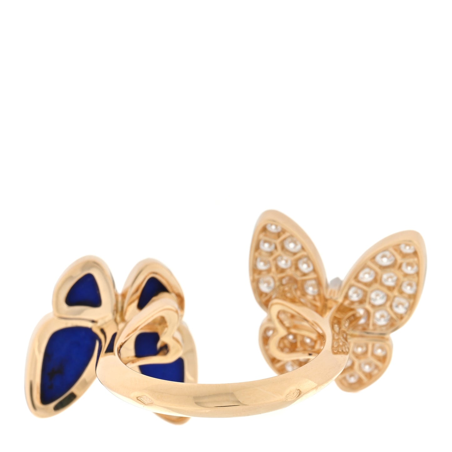 18K Yellow Gold Diamond Lapis Lazuli Two Butterfly Between The Finger Ring 53 6.5