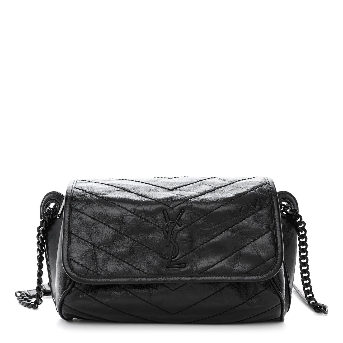 Crinkled Calfskin Matelasse Monogram Niki Body Bag Black