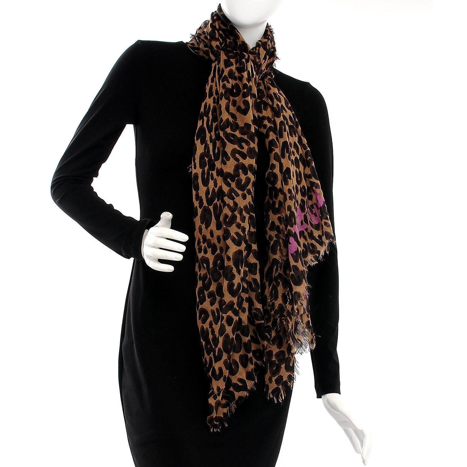 Louis Vuitton Cashmere Silk Leopard Stole Brown 2 of 5