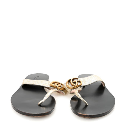 Gucci Nappa Silk Galassia GG Marmont Thong Flat Sandals 38.5 Platino 3 of 8