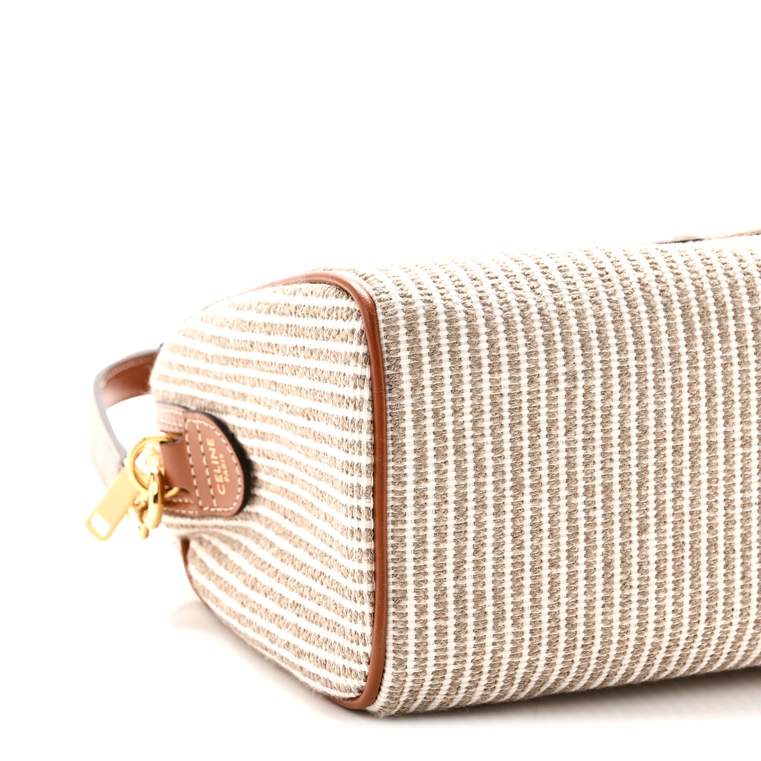 Celine Triomphe Textile Calfskin Striped Small Boston Bag Natural Tan 10 of 11