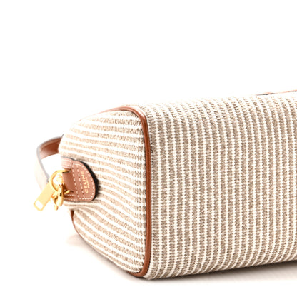 Celine Triomphe Textile Calfskin Striped Small Boston Bag Natural Tan 10 of 11