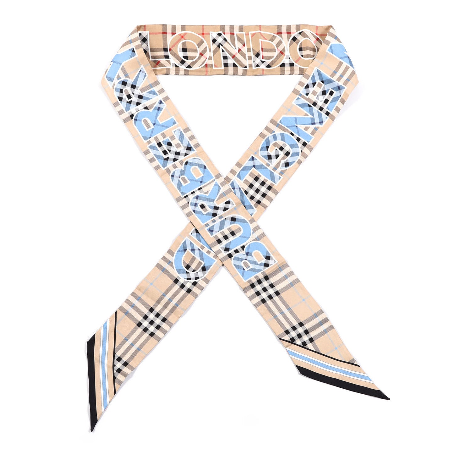 Silk Vintage Check Logo Print Skinny Scarf Archive Beige