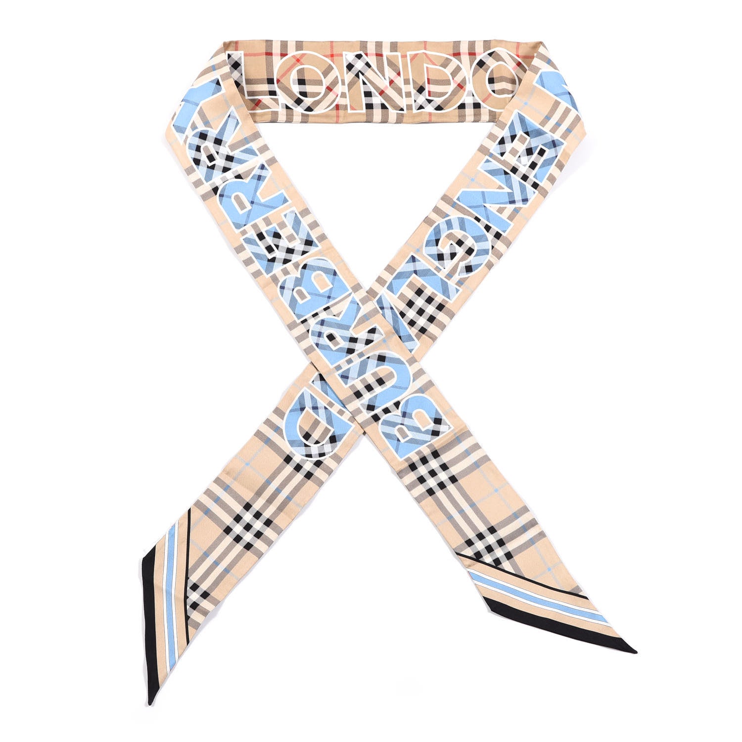 Burberry Silk Vintage Check Logo Print Skinny Scarf Archive Beige 1 of 2