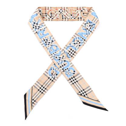 Burberry Silk Vintage Check Logo Print Skinny Scarf Archive Beige 1 of 2