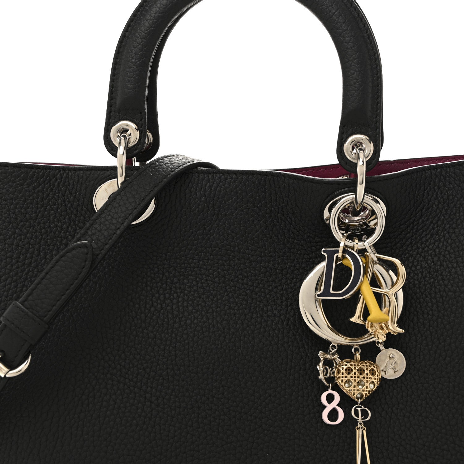 Christian Dior Bullcalf Medium Diorissimo Tote Black Rose Indien 8 of 14