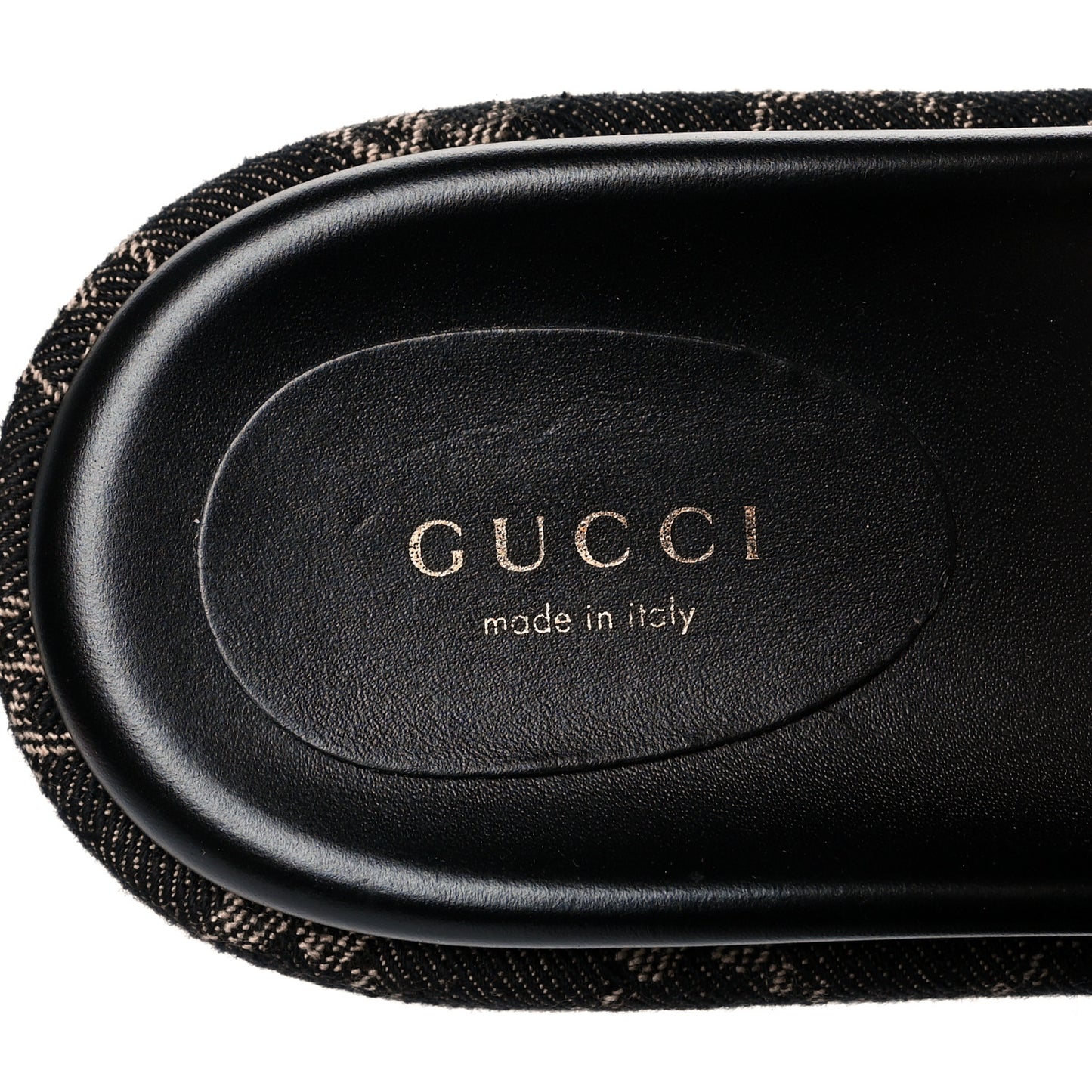 Jacquard Black Denim GG Monogram Angelina Platform 55mm Slide Sandals 38.5 Black Ivory