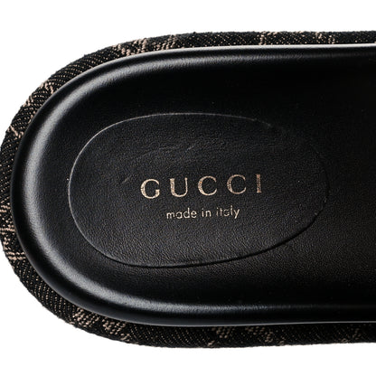 Gucci Jacquard Black Denim GG Monogram Angelina Platform 55mm Slide Sandals 38.5 Black Ivory 8 of 9