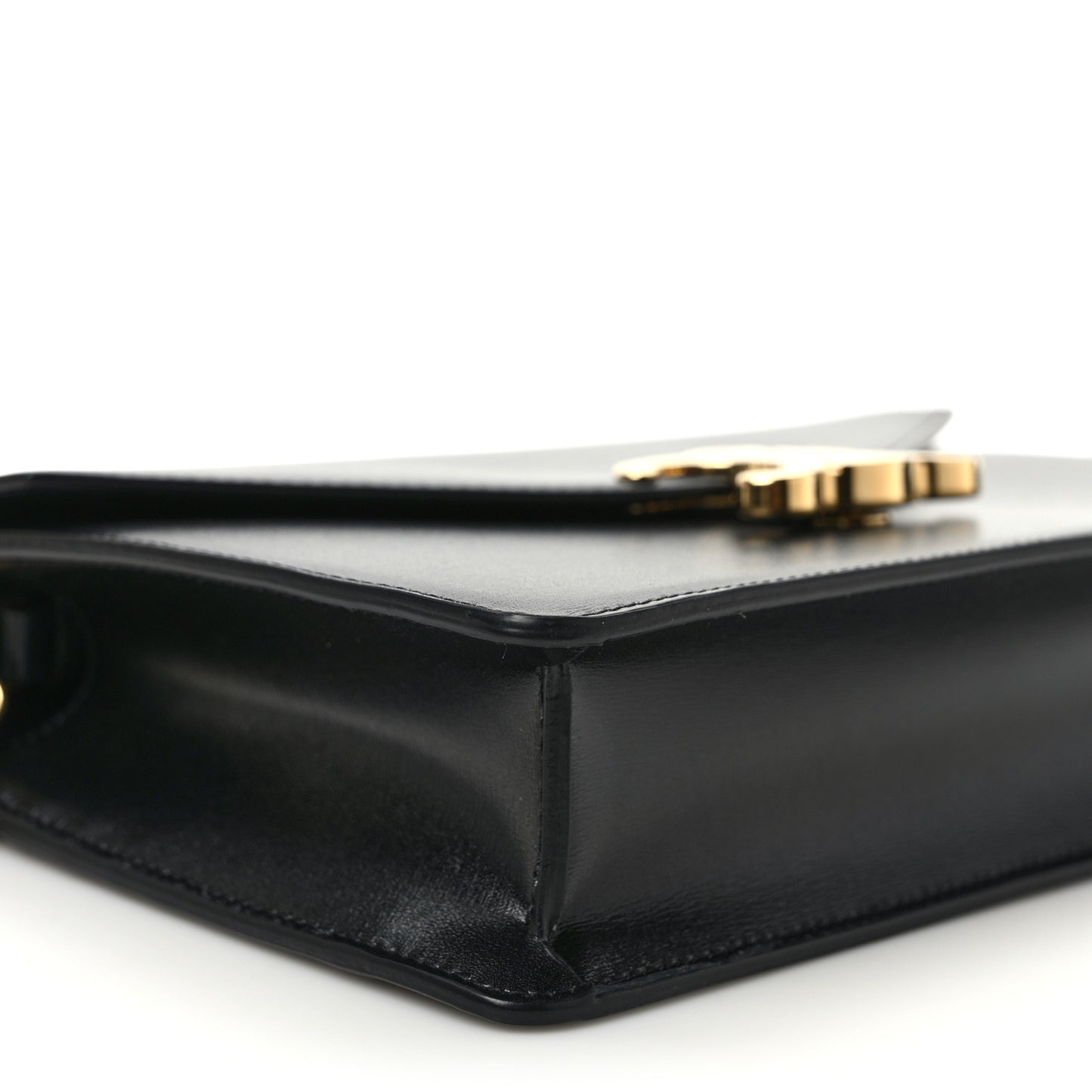 Shiny Calfskin Triomphe Margo Wallet on Chain Black