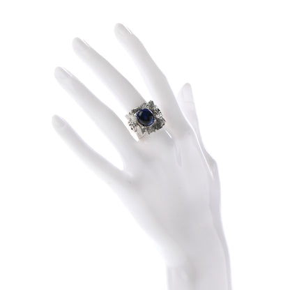Gucci Metal Crystal GG Ring S Silver Blue 2 of 5