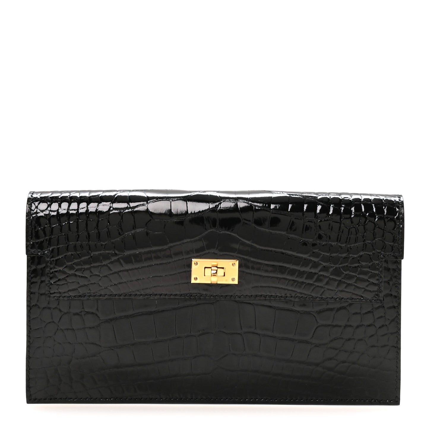 Shiny Alligator Kelly Pocket Long Wallet Black