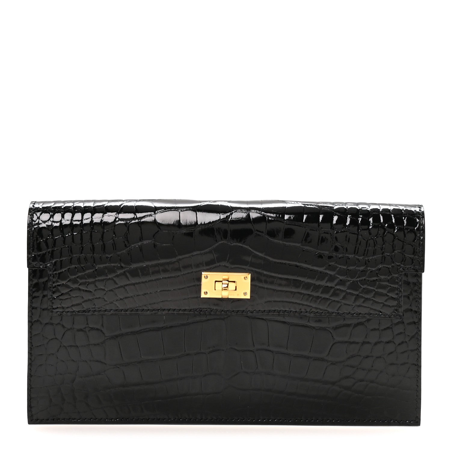 Hermes Shiny Alligator Kelly Pocket Long Wallet Black 1 of 8