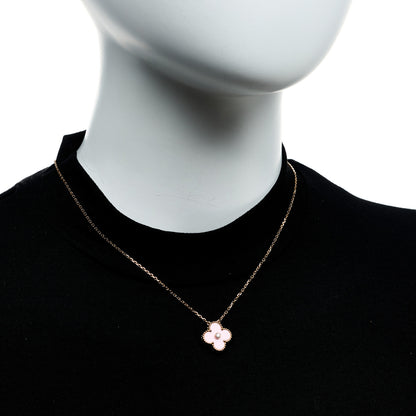 Van Cleef & Arpels 18K Rose Gold Diamond Pink Porcelain Vintage Alhambra Pendant Necklace 2 of 5