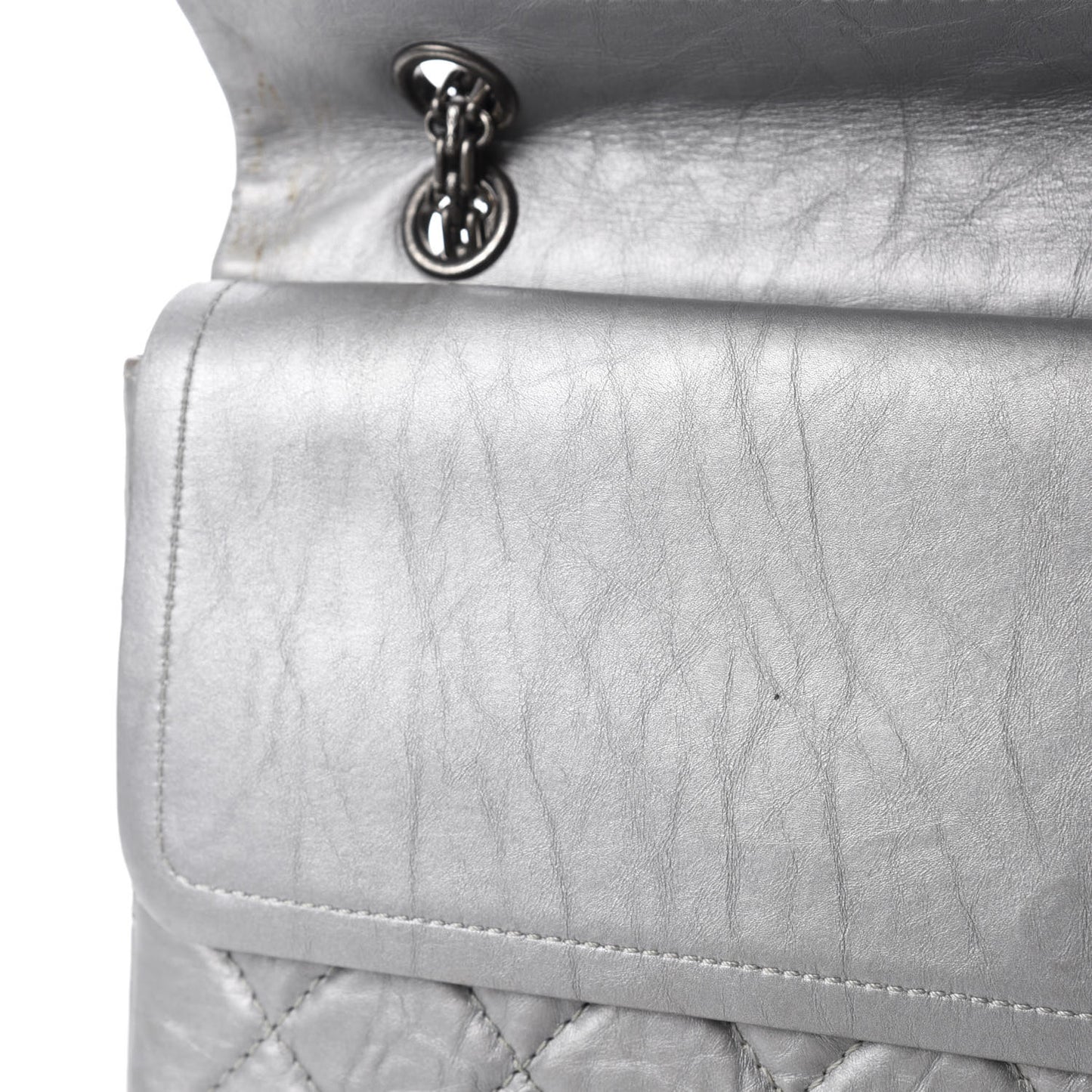 Metallic Aged Calfskin Quilted 2.55 Reissue 227 Flap Argent Fonce