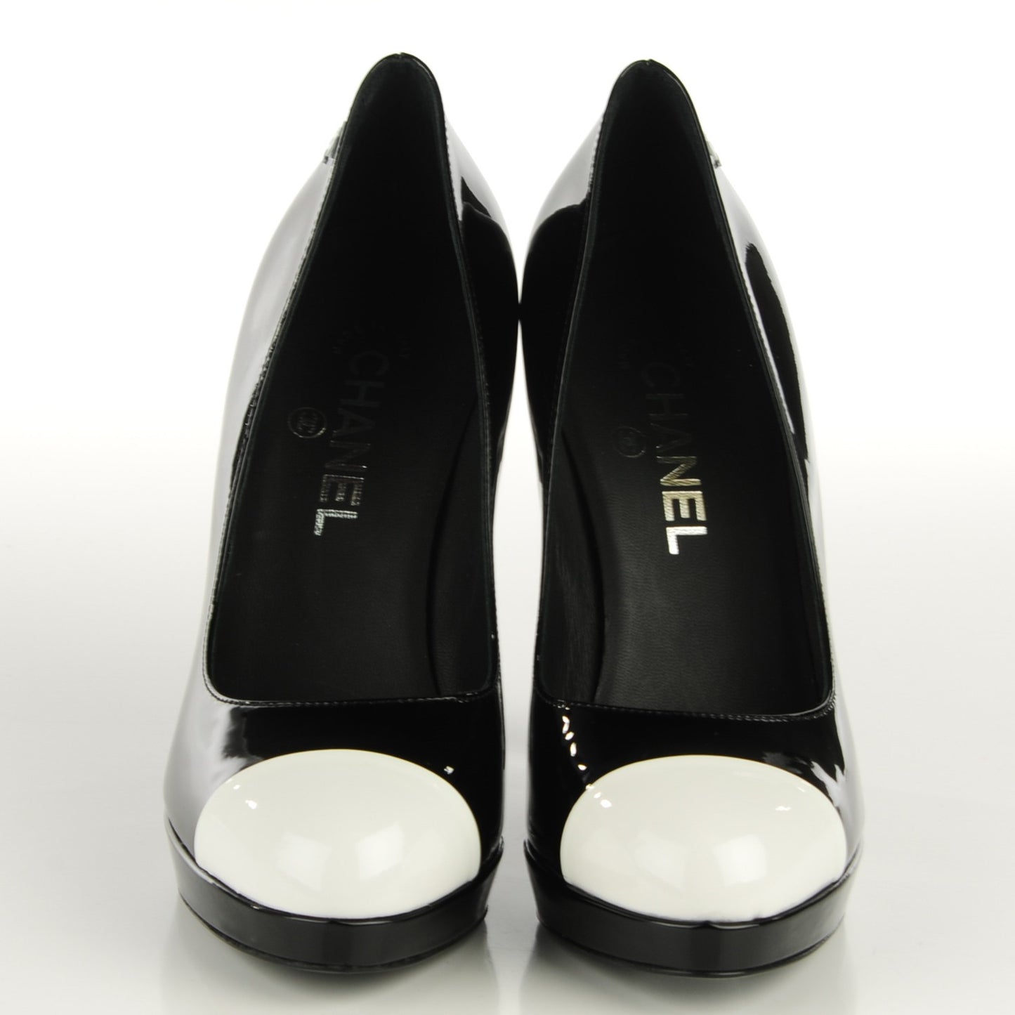 Patent Cap Toe Pumps 38.5 Black White
