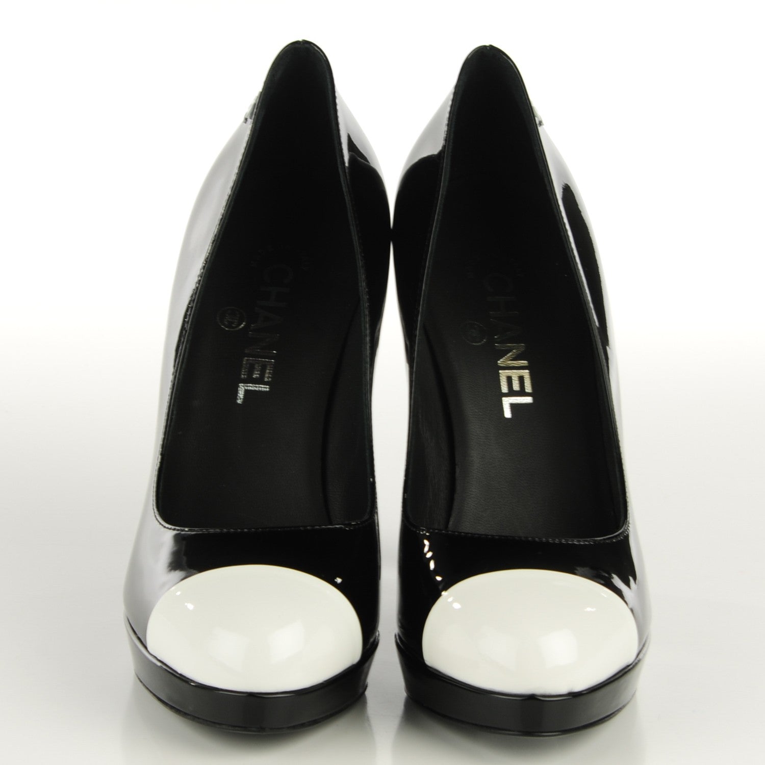 Chanel Patent Cap Toe Pumps 38.5 Black White 2 of 8