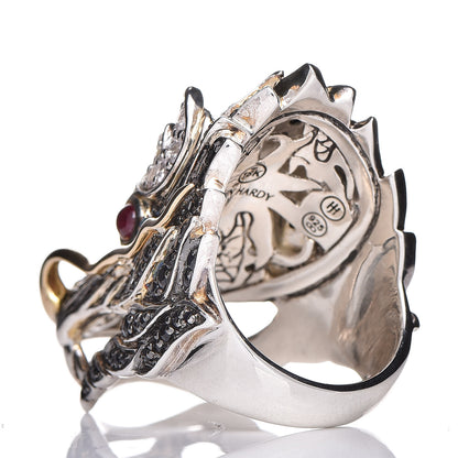 John Hardy Sterling Silver 18K Yellow Gold Ruby Black Sapphire White Sapphire Naga Head Ring 54 7 5 of 9