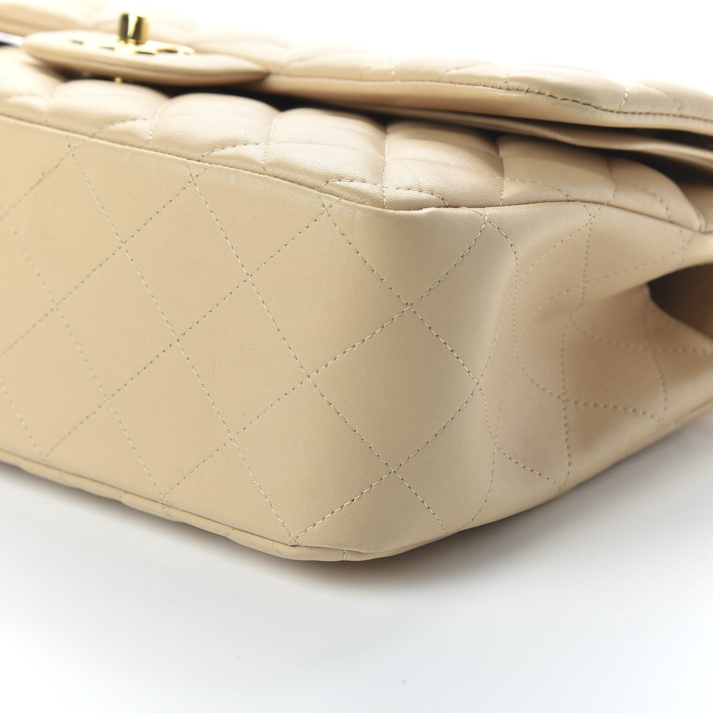 Lambskin Quilted Jumbo Double Flap Beige Clair