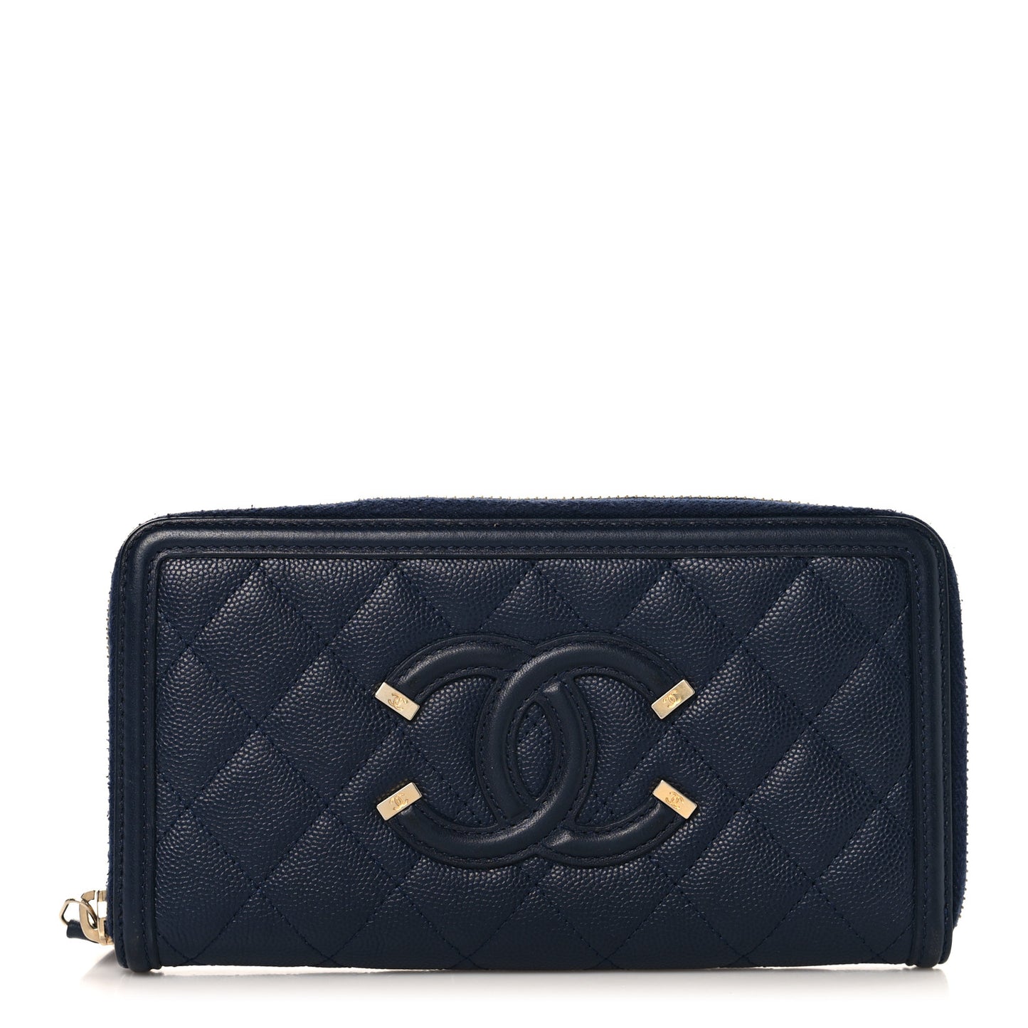 Caviar Quilted Filigree Zip Around Wallet Navy