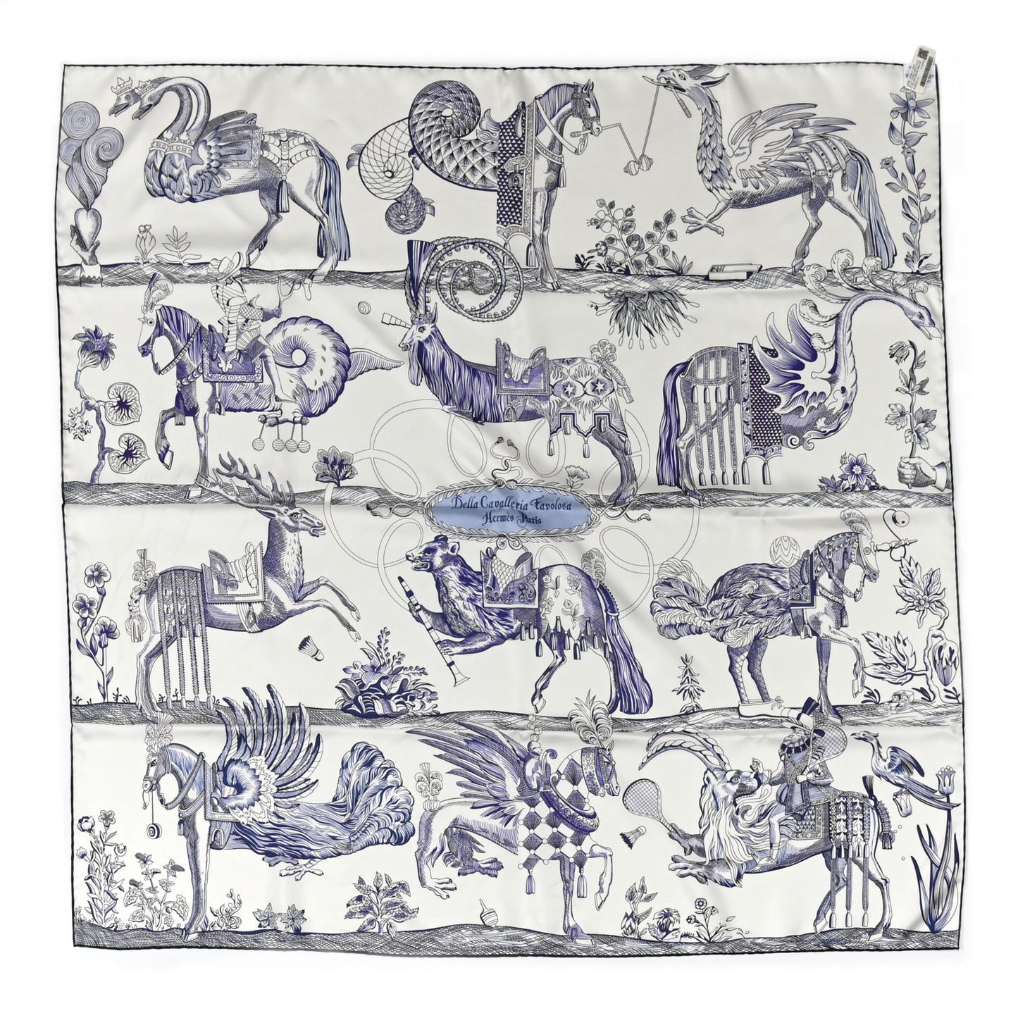 Silk Della Cavalleria Favolosa Reversible Scarf 90 Blanc Rouge Marine