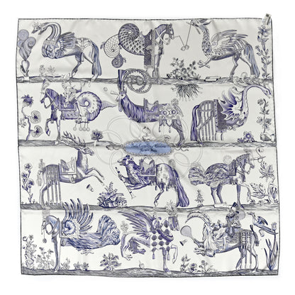 Hermes Silk Della Cavalleria Favolosa Reversible Scarf 90 Blanc Rouge Marine 2 of 9
