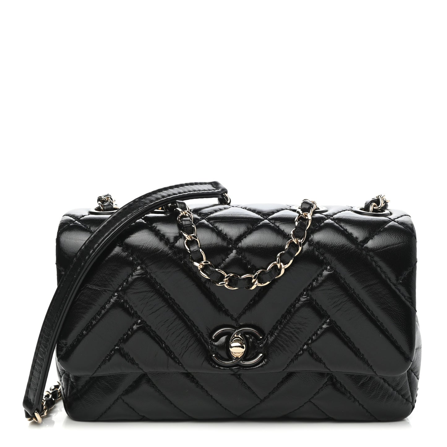 Shiny Lambskin Quilted Small Montcoco Flap Black
